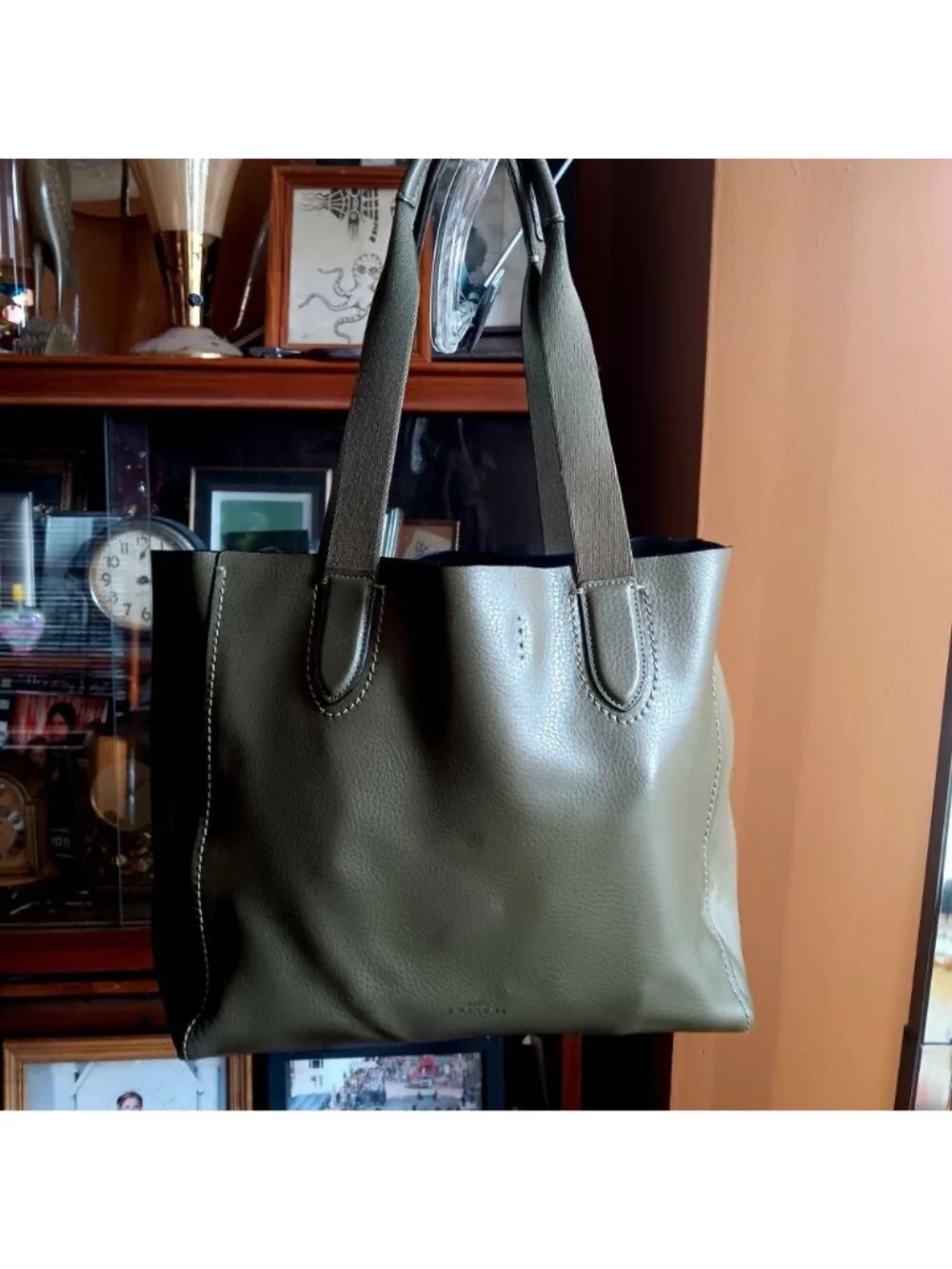Coach Olive Green Derby Leather Tote Bag With Matching Wristlet